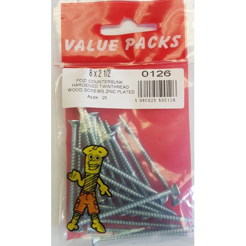 8 x 2 1/2'' Pozi c/sk Twinthread Wood Screws 0126 (Parcel Rate)