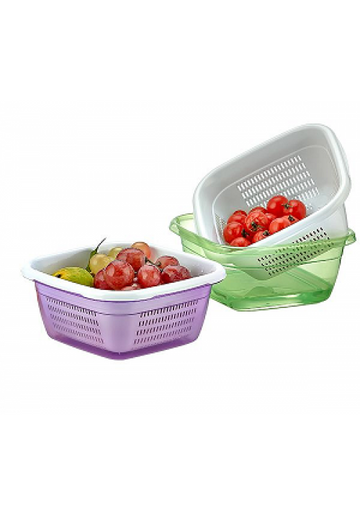 Hobby Emerald square Basin Bowl with Strainer Plastic 1.3LT Assorted Colours 031076 (Parcel rate)