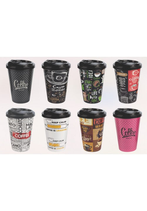 Hobby Plastic Reusable Travel Coffee Cups 450ml Assorted Designs 031273 (Parcel Rate)