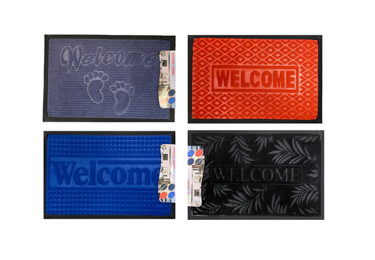 Welcome Door Mat Foot Design Polypropylene 40 x 60cm Assorted Colours 0474 A (Parcel Rate)