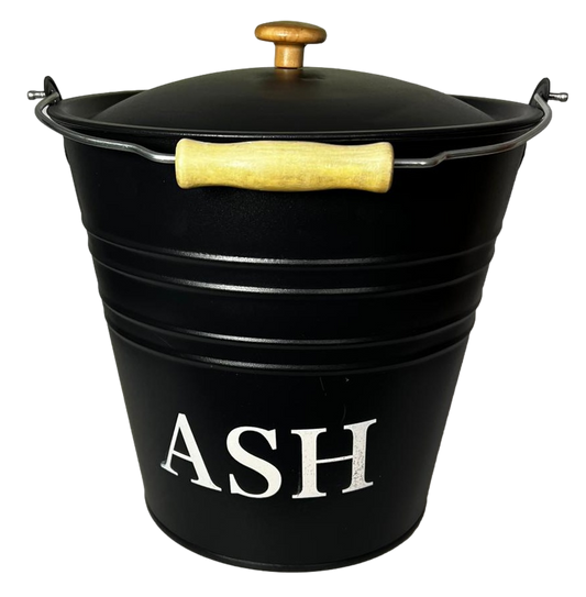 Black Fireside Metal Ash Bucket With Lid And Handle 10L Large Log Holder 1013 (Parcel Rate)p