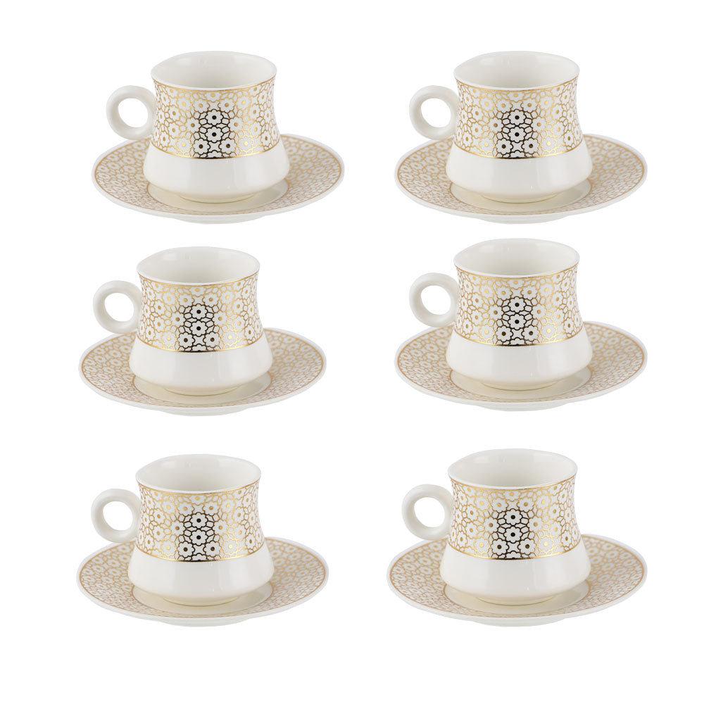 Durane Florette Tea Set 12pc White-Gold 200ml 10527 (Parcel Plus Rate)