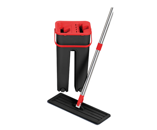 SQ Flat Mop Bucket Set Plastic 5L Black - Red 10608 A (Big Parcel Rate)