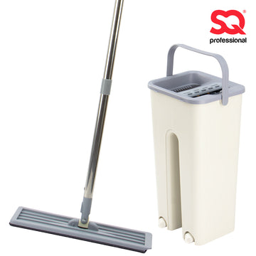 SQ Flat Mop Bucket Set Plastic 5L Cream Beige - Grey 10609 A (Big Parcel Rate)