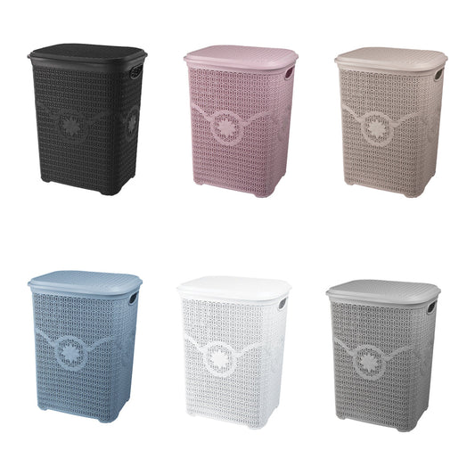 Asude Plastic Knit Laundry Basket Hamper 55L Assorted Colours 11138 / ASD040 A (Big Parcel Rate)