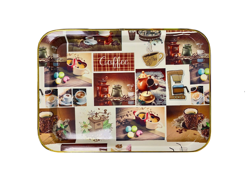 Plastic Rectangle Coffee Serving Tray with Printed Design 45 x 32 cm Assorted Designs 1390 (Parcel Rate)