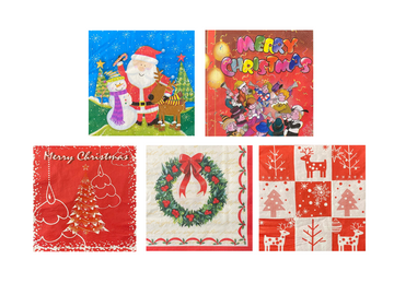 Pack of Merry Christmas Themed Paper Napkins Assorted Designs 1674 (Parcel Rate)