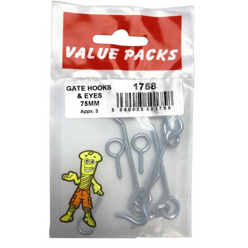 Value Pack Of 4 Gate Hooks and Eyes 75mm Diy 1758 (Large Letter)