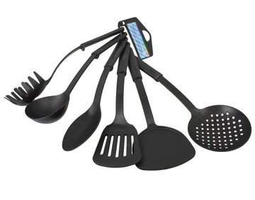 Plastic Assorted Kitchen Cooking Utensils Black 30 cm Set of 6 1901 (Parcel Rate)