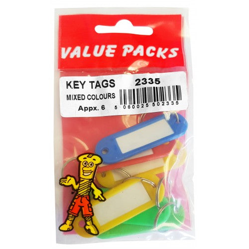 Plastic Key Ring Tags Assorted Colour Pack of 6 0233 (Large Letter Rate)