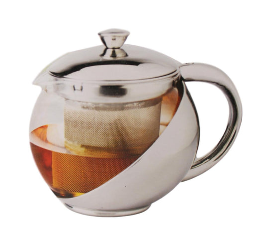 Stainless Steel and Glass Teapot with Mesh Strainer Filter 1100ml 2349 (Parcel Rate)