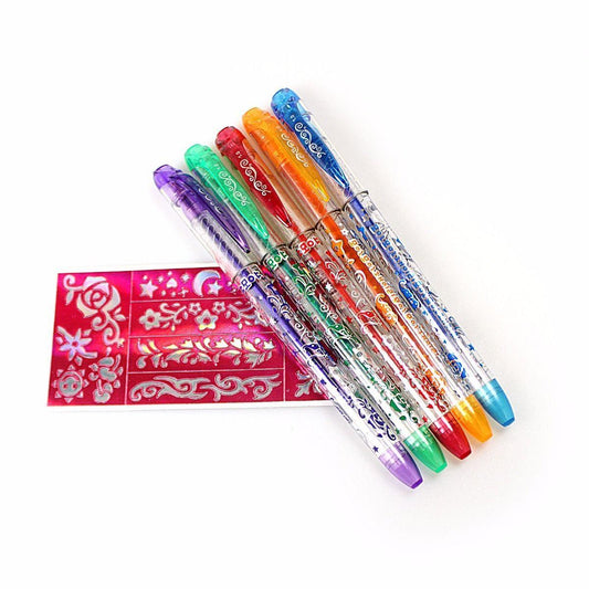 Tattoo Gel Pens Childrens Fun Art and Crafts Pens 2 Stencil Tattoo and 5 Gel Pens 3598 (Large Letter Rate)