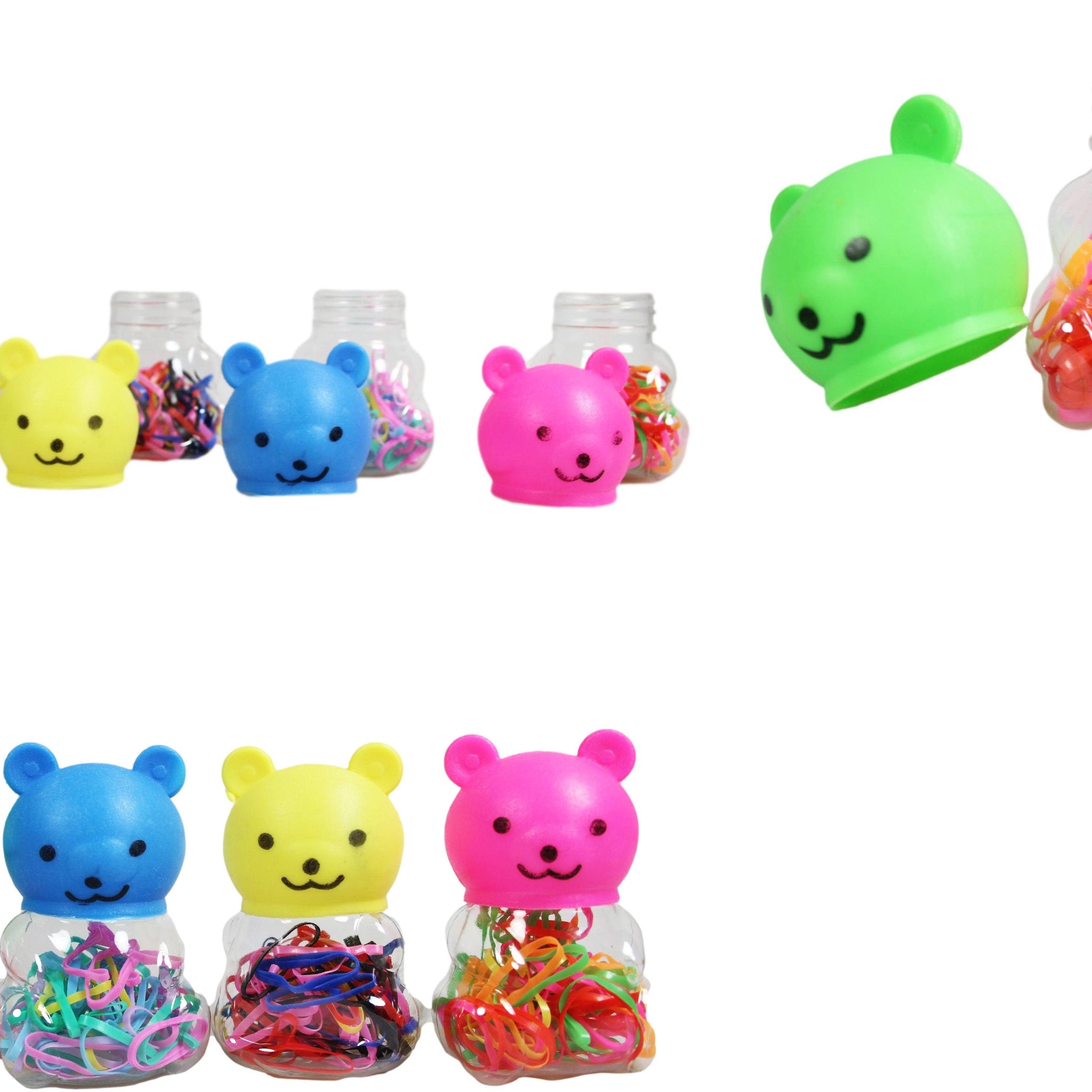 Plastic Hair Tie Bobble Elastic in Teddy Bear Shaped Bottle Assorted Colours 3055 (Large Letter Rate)