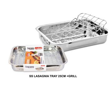 Stainless Steel Roasting Lasagne Tray Grill Pan with Handless and Rack 27 x 21cm 31743 (Parcel Rate)