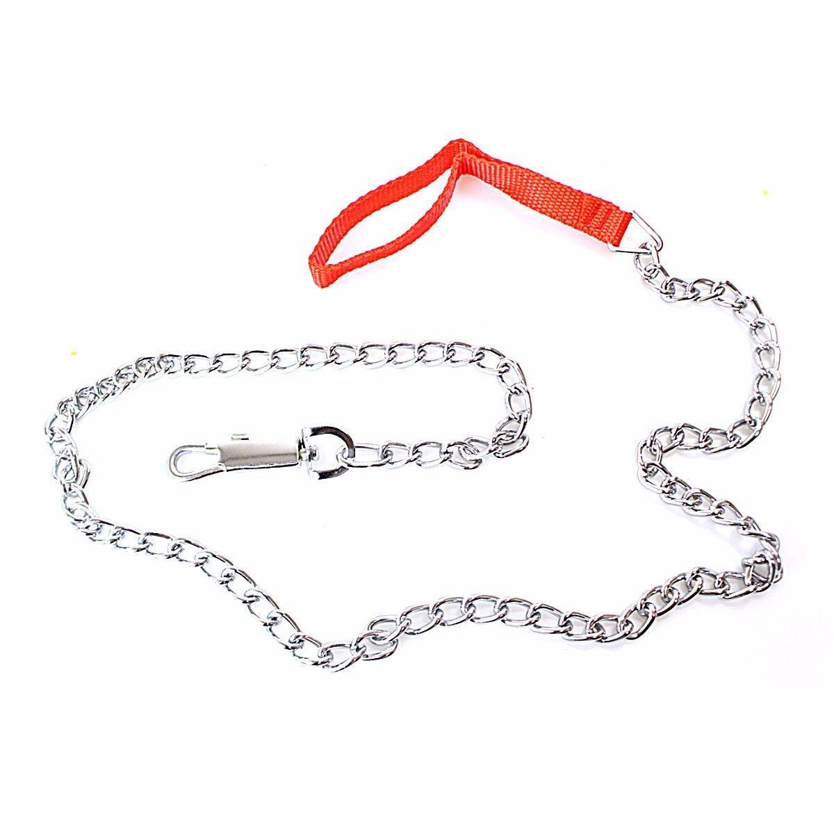 Heavy Duty Chrome Chain Pet Dog Leads Leash With Leather Handle For Dogs Walking  3037 (Large Letter Rate)