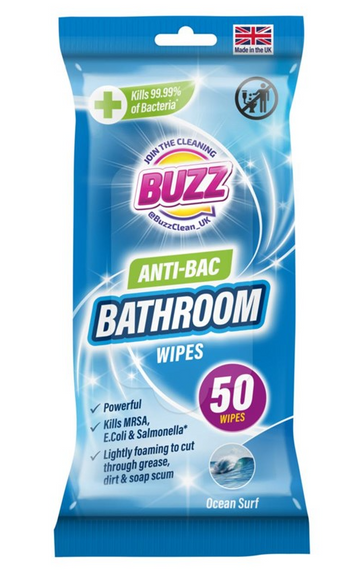 Buzz Bathroom Antibacterial Wipes 50 Pack Ocean 321594 (Parcel Rate)