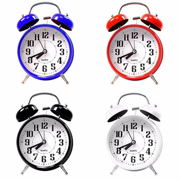 Twin Bell Bedroom Alarm Clock 13.5 x 10 x 5.7 cm Assorted Colours 4815 (Parcel Rate)