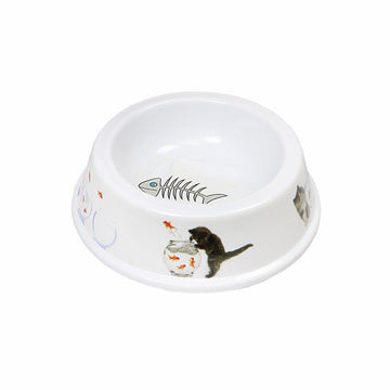 Plastic Cat Feeding Bowl In Print Design 11.5cm 0068 (Parcel Rate)