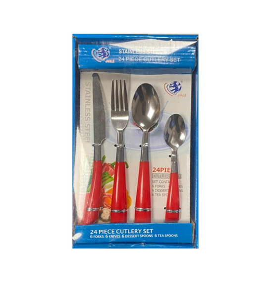 Stainless Steel Cutlery Set with Plastic Handle Set of 24 Assorted Colours 4184 (Parcel Rate)