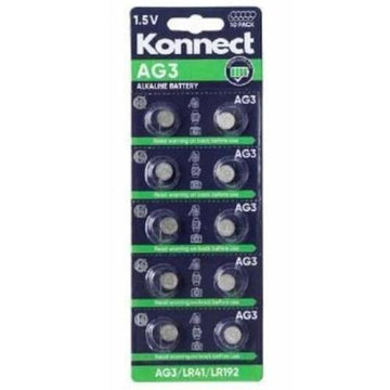 Konnect 10 Pack Alkaline Batteries - 1.5v - AG3 - LR41 (Large Letter Rate)