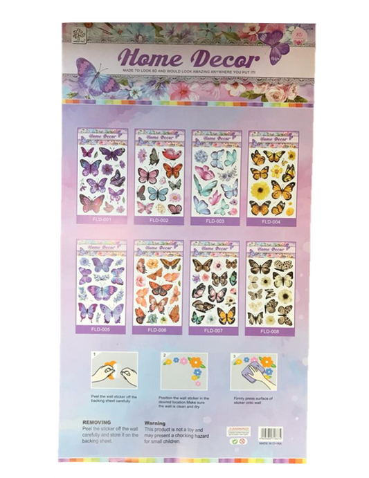 Room Decor 3D Effect Wall Stickers Butterfly Design 62 x 35 cm Assorted Designs and Colours 5091 (Parcel Rate)