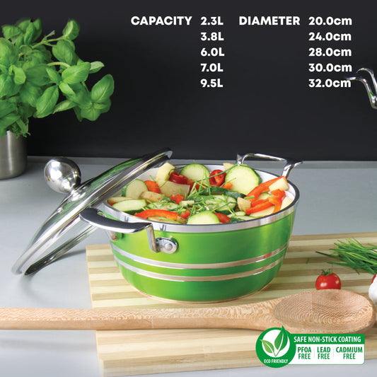 SQ Professional Metallic Die Cast Stockpot Set of 5 Emerald 5347 A  (Big Parcel Rate)