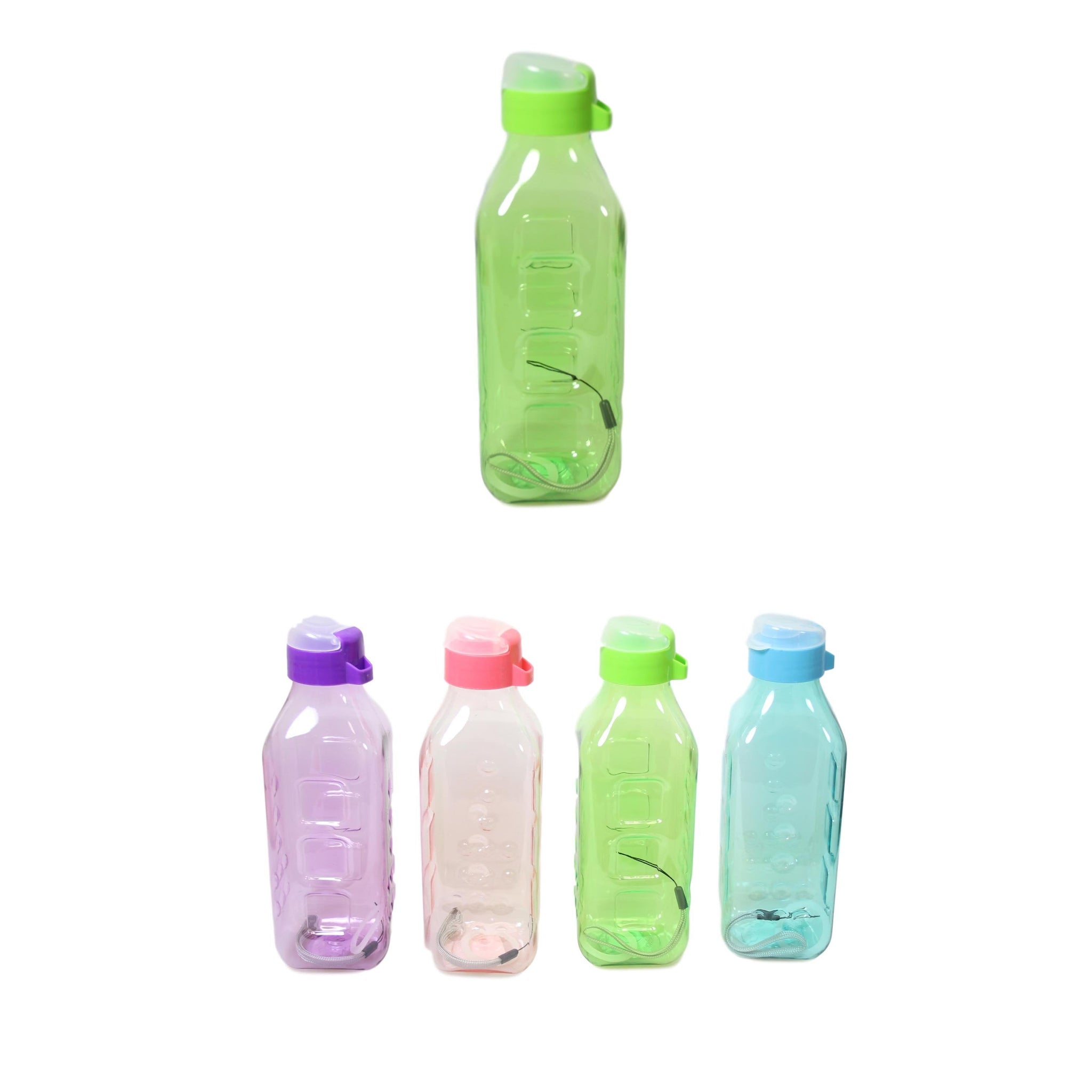 Plastic Water Drinking Bottle Square 21 cm Assorted Colours 5697 (Parcel Rate)