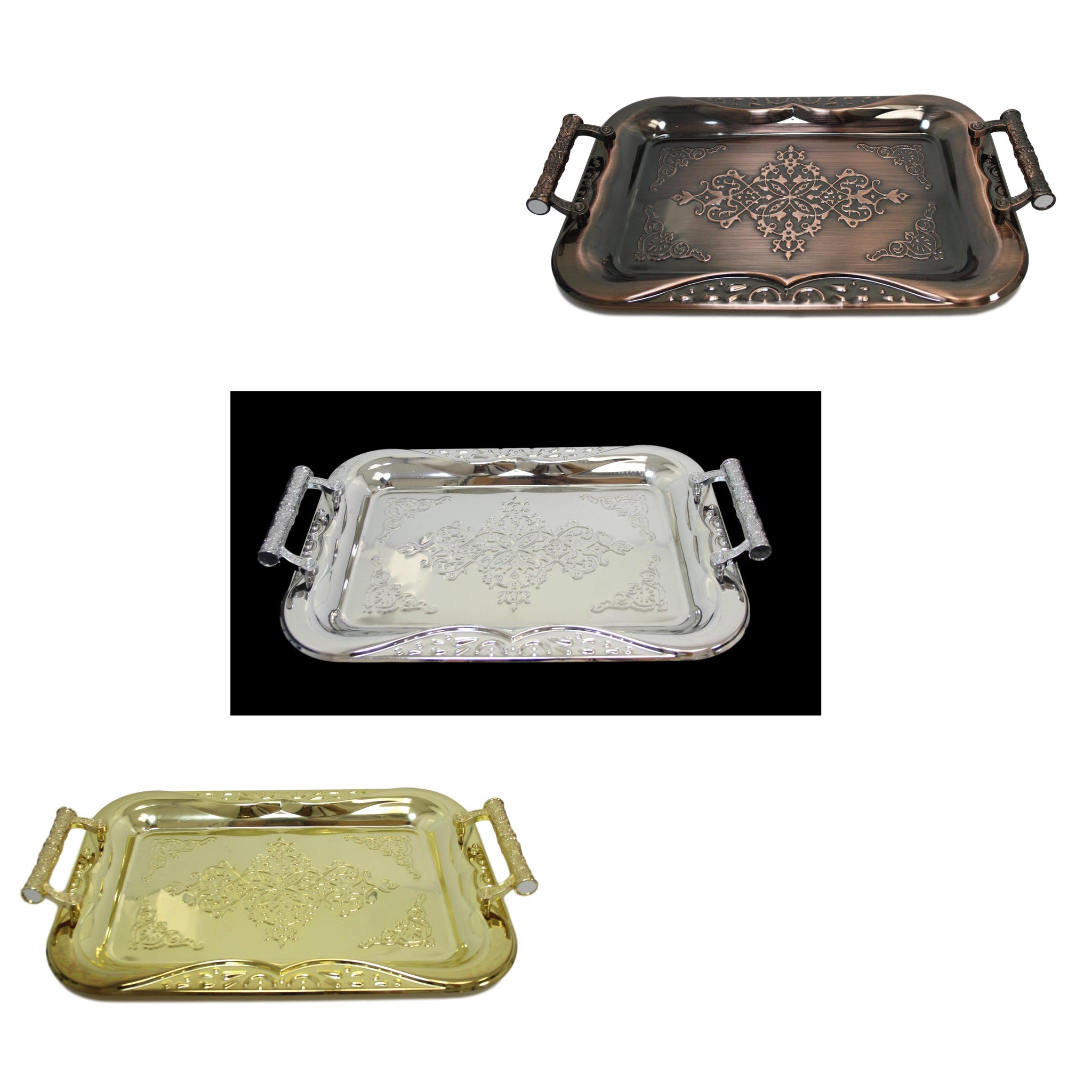 Metallic Chrome Steel Vintage Serving Tray 35 x 25cm Assorted Colours 5850 (Parcel Rate)