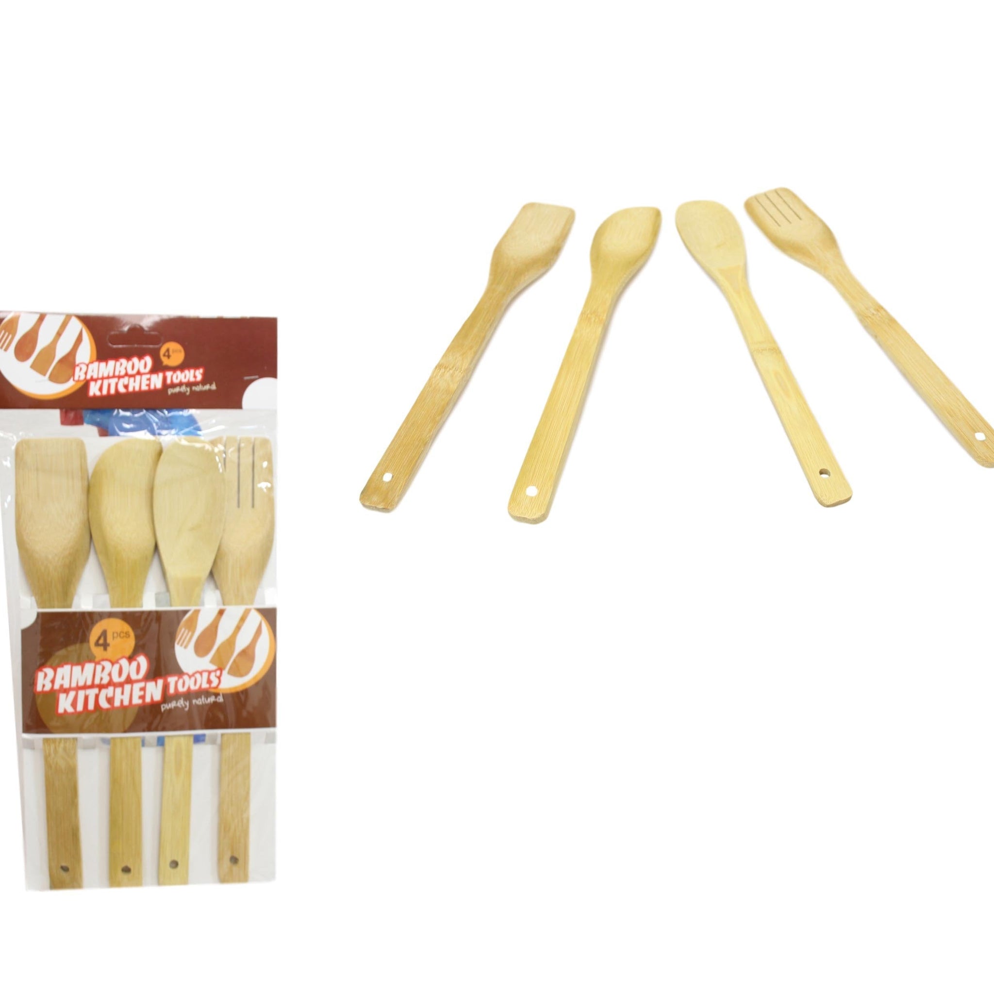 Wooden Baking Cooking Spoon Set Bamboo Kitchen Tools 4 Pack 29cm 5855 (Large Letter Rate)