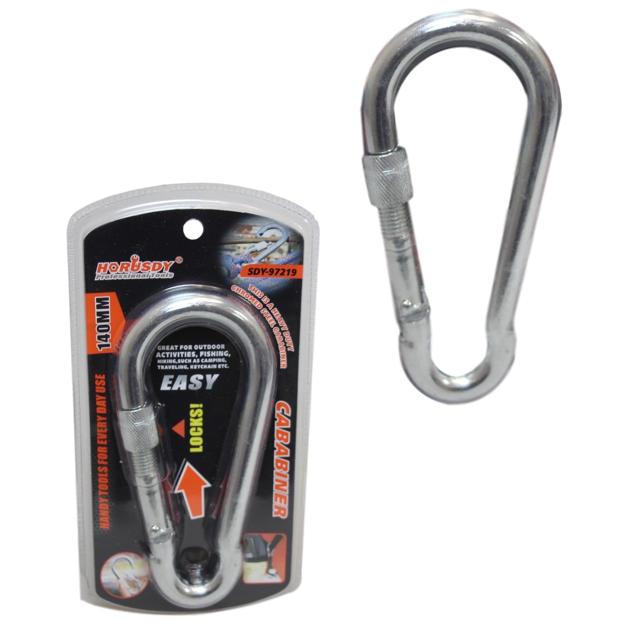 Heavy Duty Chromed Steel Carabiner Camping Fishing Hiking Keychain Hook 140mm 5877 (Parcel Rate)