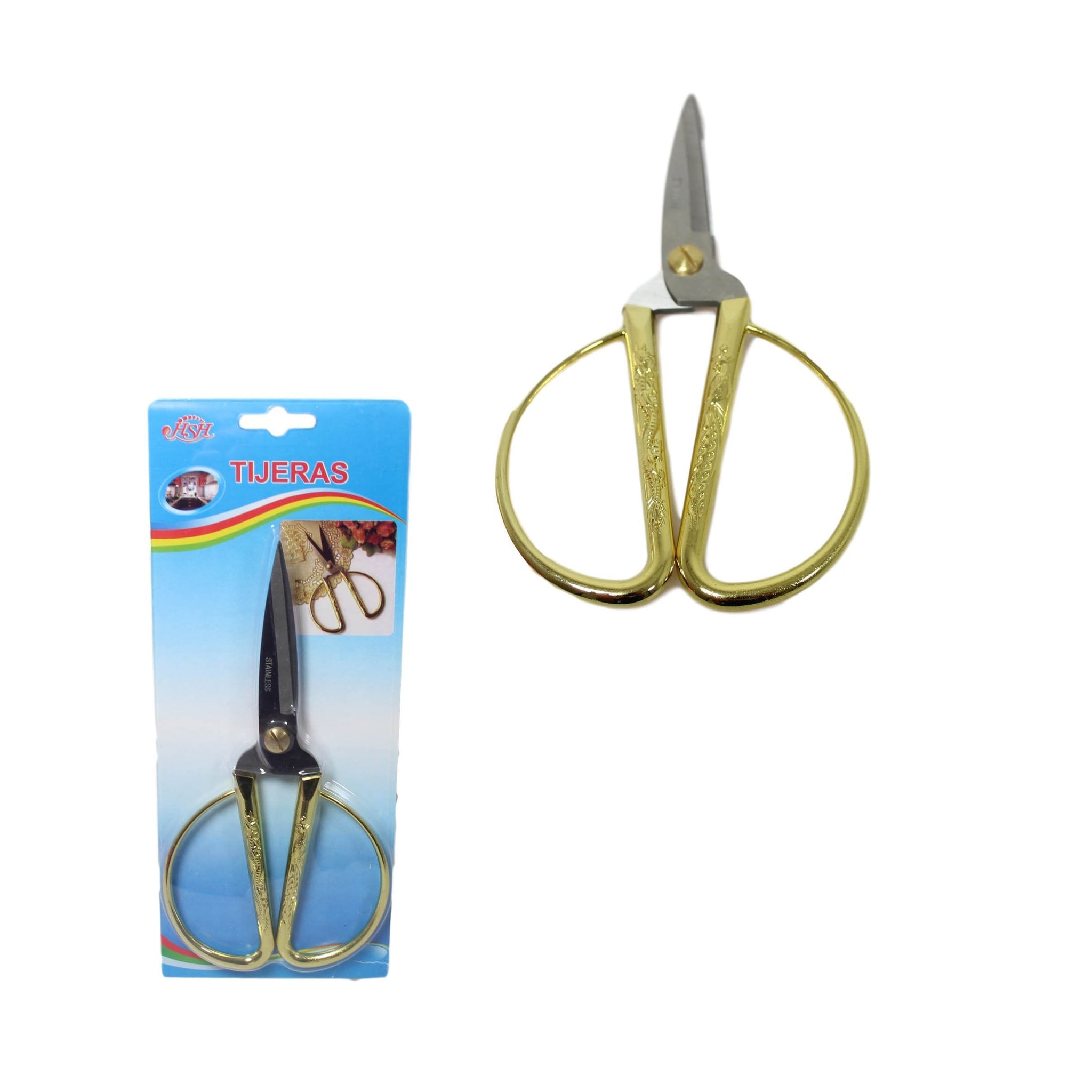 Stainless Steel Traditional Sewing Cutting Scissors with Gold Handle 19cm 5932 (Parcel Rate)