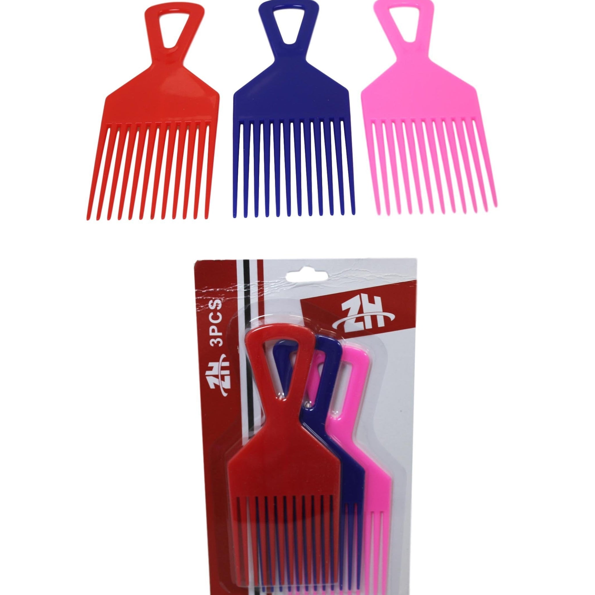 Plastic 3 Piece Afro Hair Styling Hair Comb Long Teeth Untangling Comb  18 x 7cm Assorted Colours 5945 (Large Letter Rate)