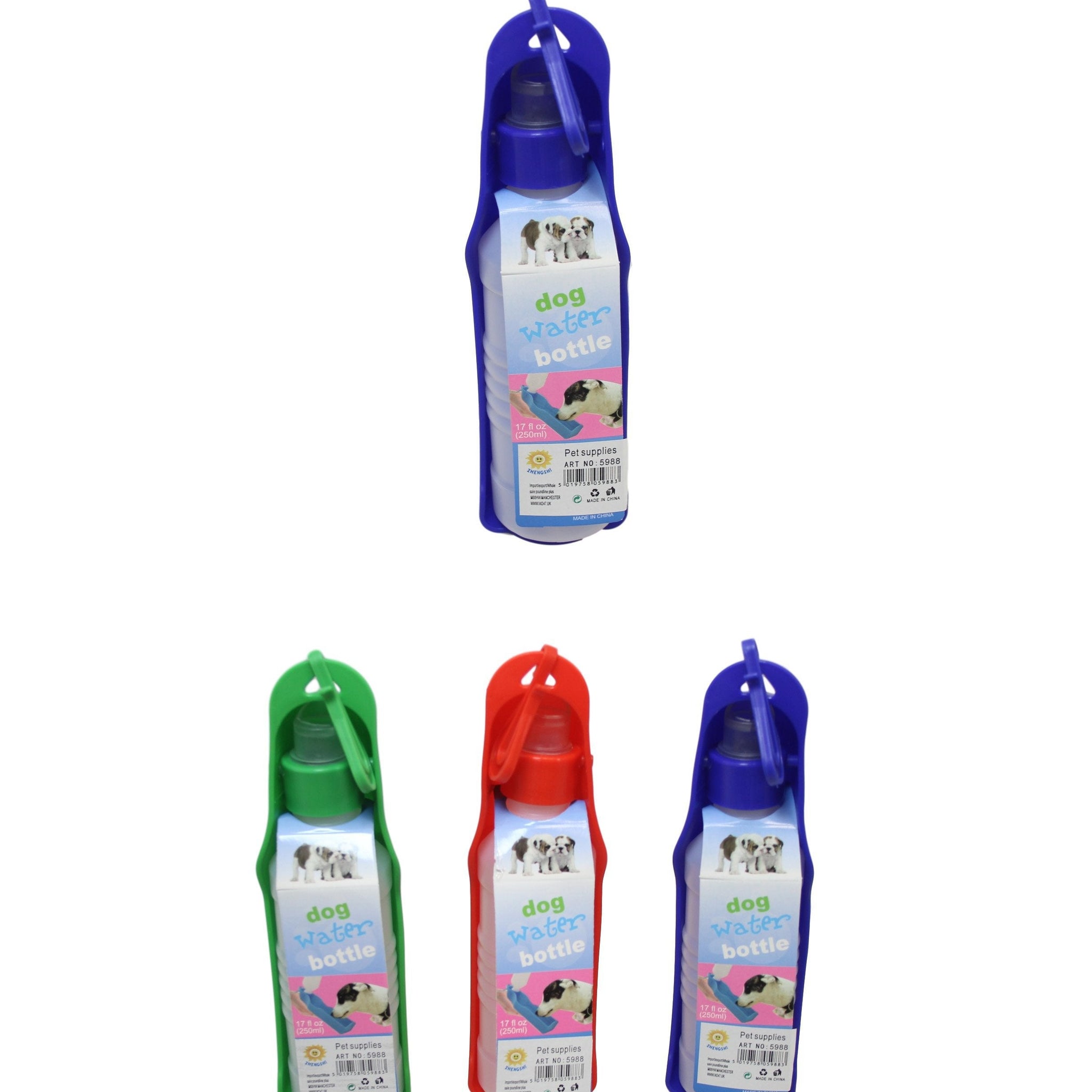 Pet Dog Plastic Travel Water Bottle 250ml Assorted Colours 5988 (Parcel Rate)