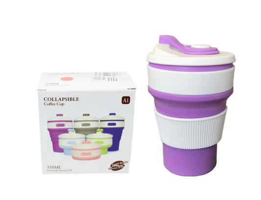 Collapsible Compact Silicone Travel Coffee Drink Cup Mug 350ml Assorted Colours 6013 (Parcel Rate)