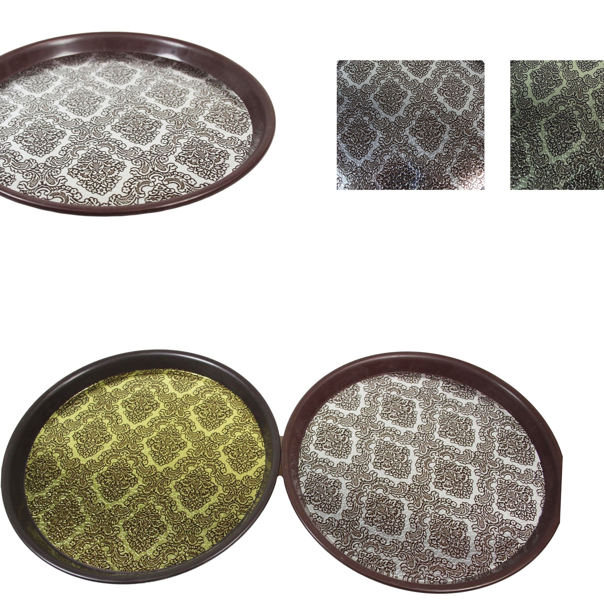 Round Plastic Drinks Bar Serving Tray with Printed Design 27 cm Assorted Colours 6047 A  (Parcel Rate)