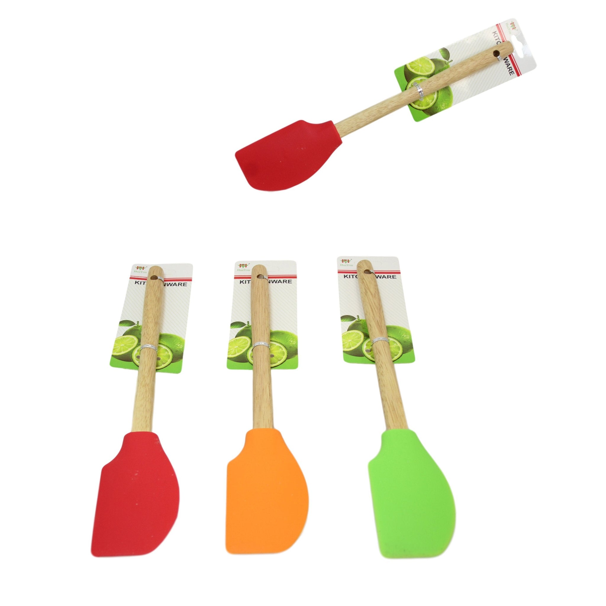 Kitchen Silicone Flat Sided Scraper Spatula Wooden Handle 32 cm Assorted Colours 6063 A  (Large Letter Rate)