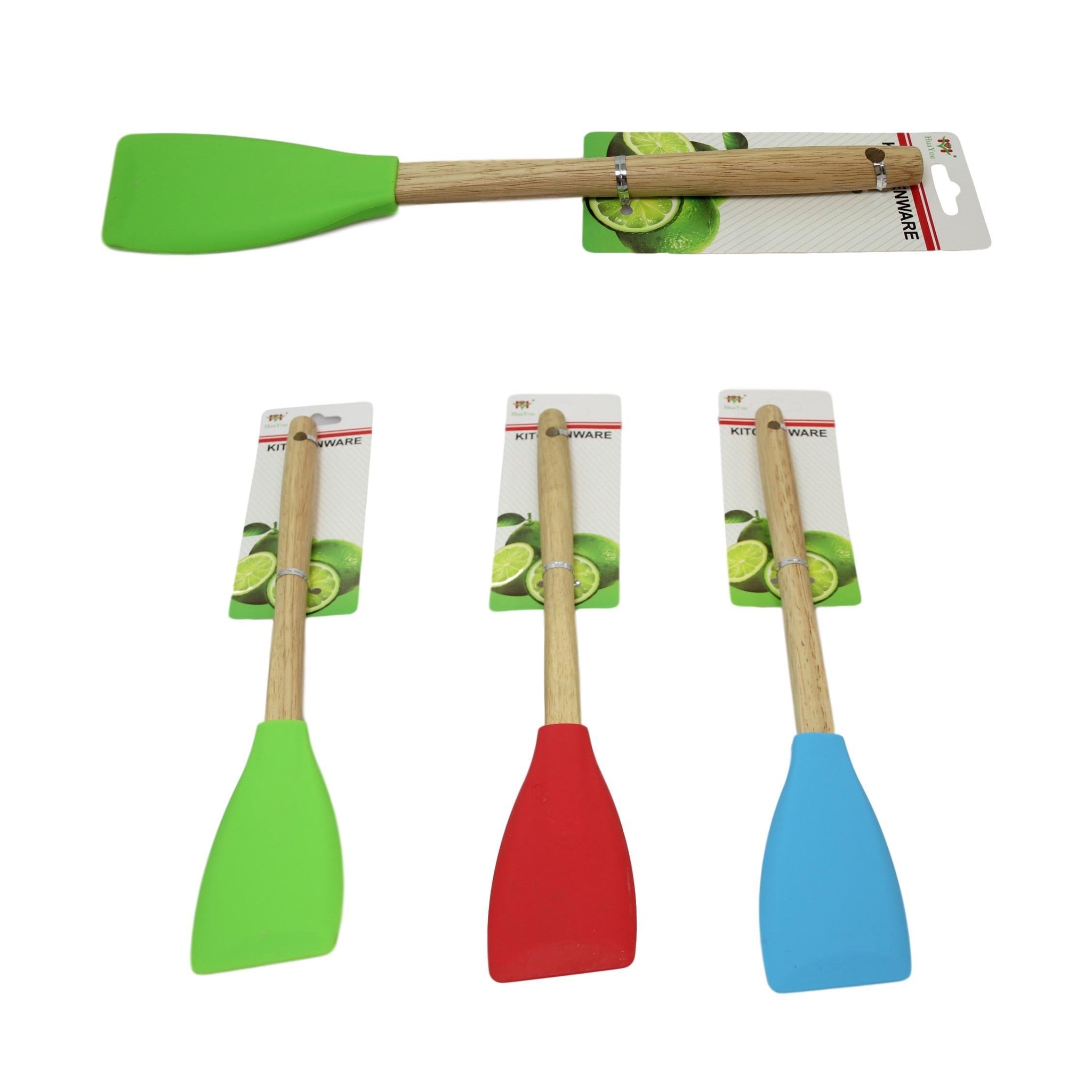 Kitchen Silicone Scraper Spatula Wooden Handle 33 cm Assorted Colours 6064 A  (Large Letter Rate)