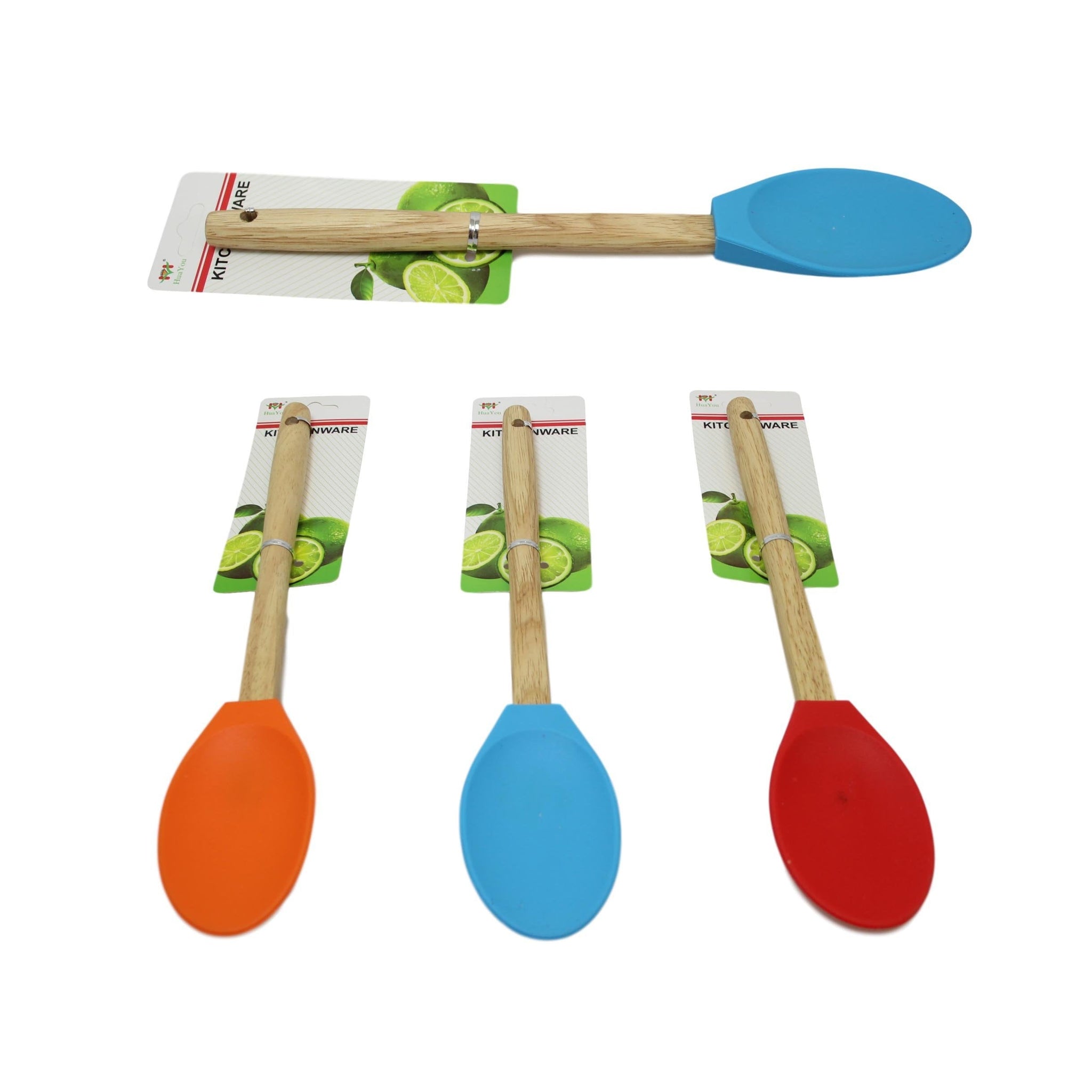 Kitchen Silicone Spoon Wooden Handle 32 cm Assorted Colours D6065 (Large Letter Rate)