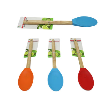 Kitchen Silicone Spoon Wooden Handle 32 cm Assorted Colours D6065 (Large Letter Rate)