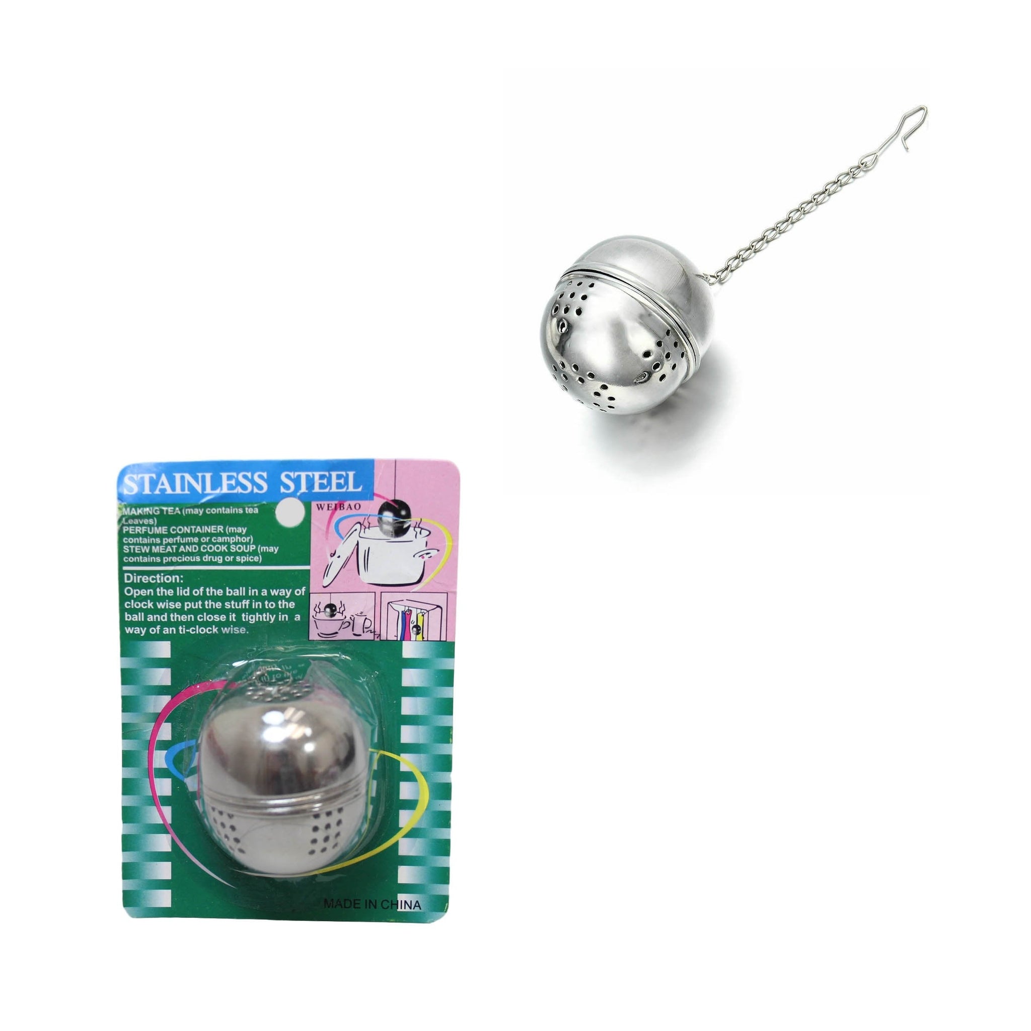 Stainless Steel Loose Leaf Herb Tea Infuser Ball with Chain 5 x 5 cm 6124 (Parcel Rate)