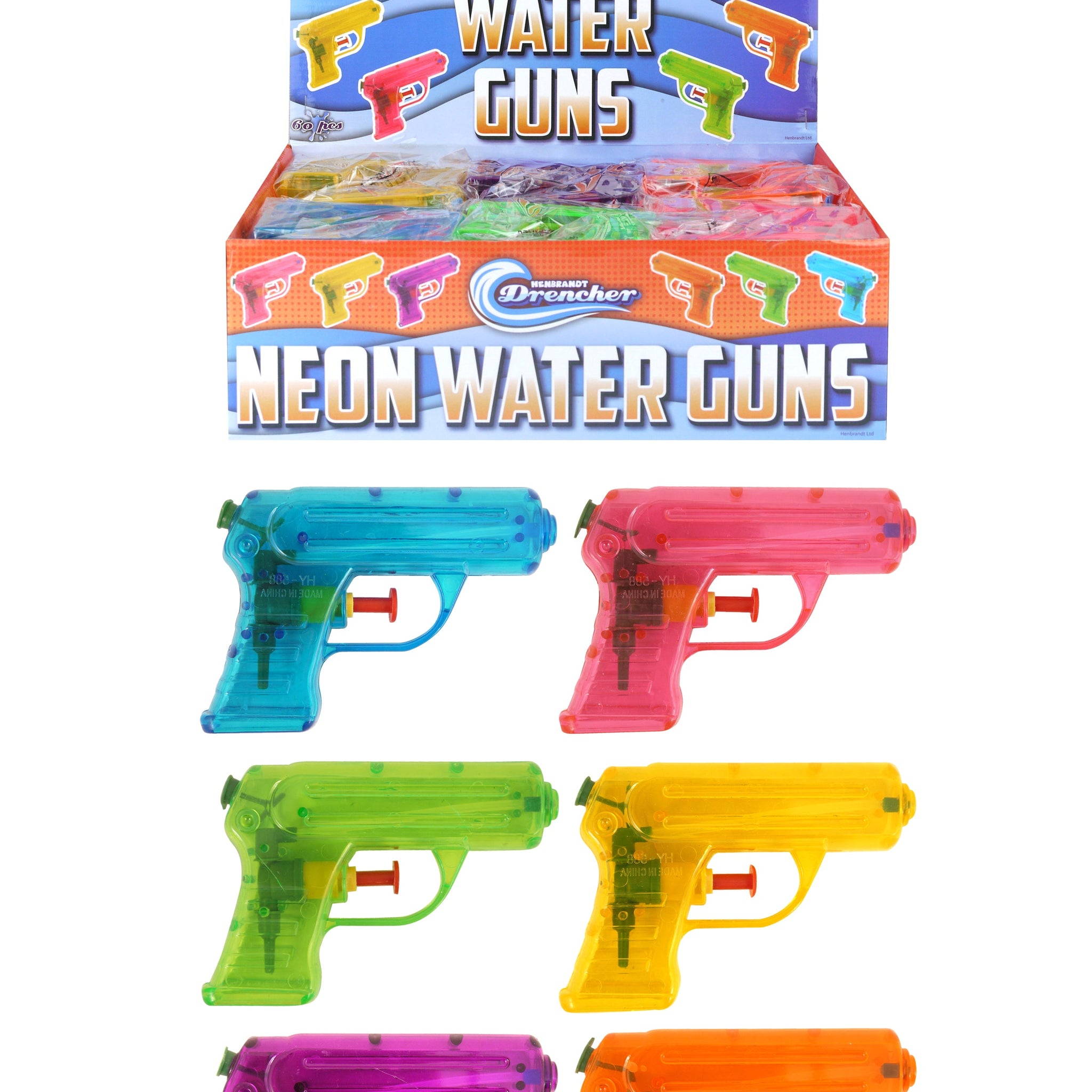 Kids Outdoor Water Gun 6 Assorted Neon Colours 11cm R08265 (Parcel Rate)