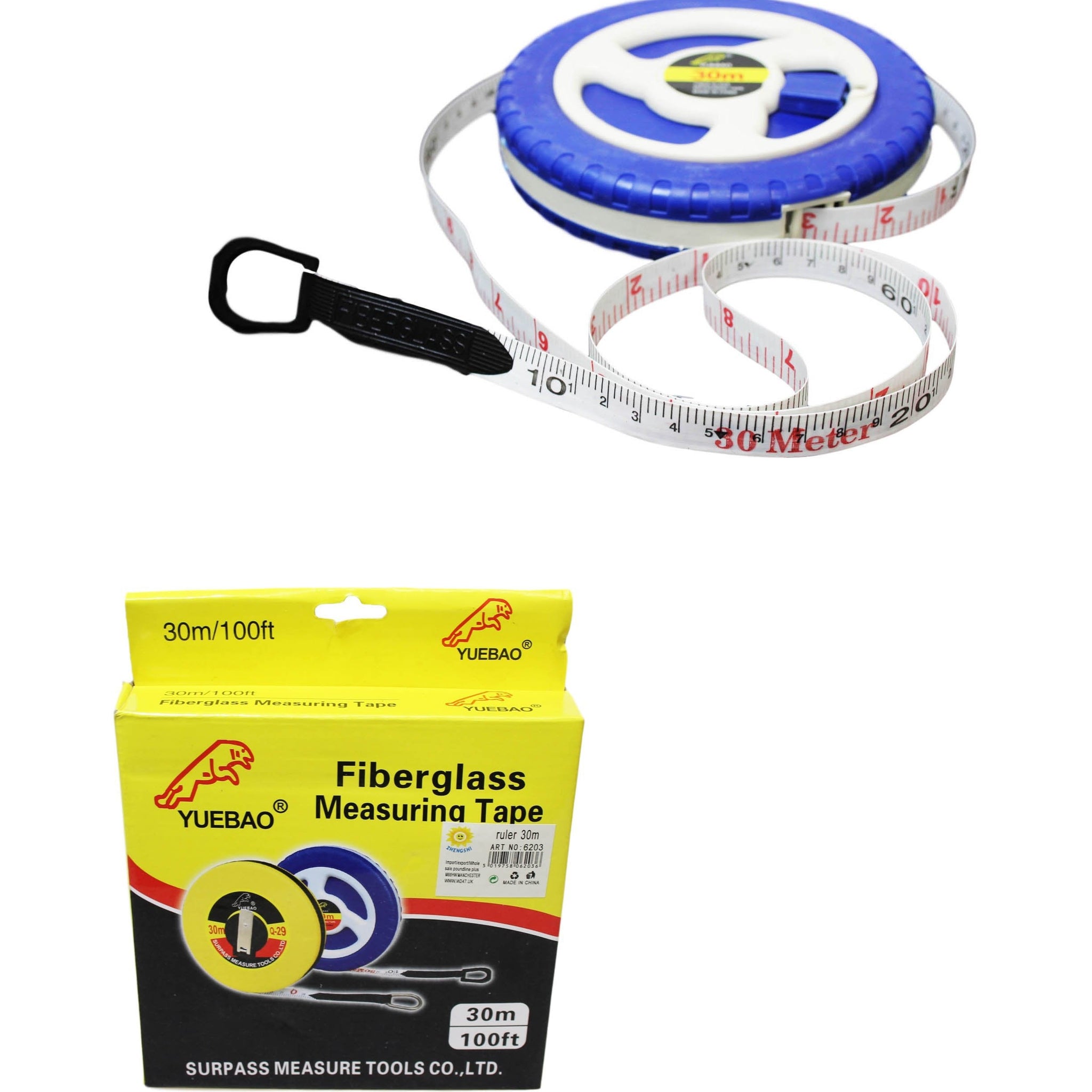 30m Fiberglass Tape Measure Builders Surveyors Long Reel Roll Measuring Tape 100ft 62036 (Parcel Rate)