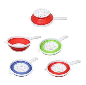 Silicone Plastic Kitchen Collapsible Colander Strainer 3 Colours 2 in 1 Strainer 6208 (Parcel Rate)