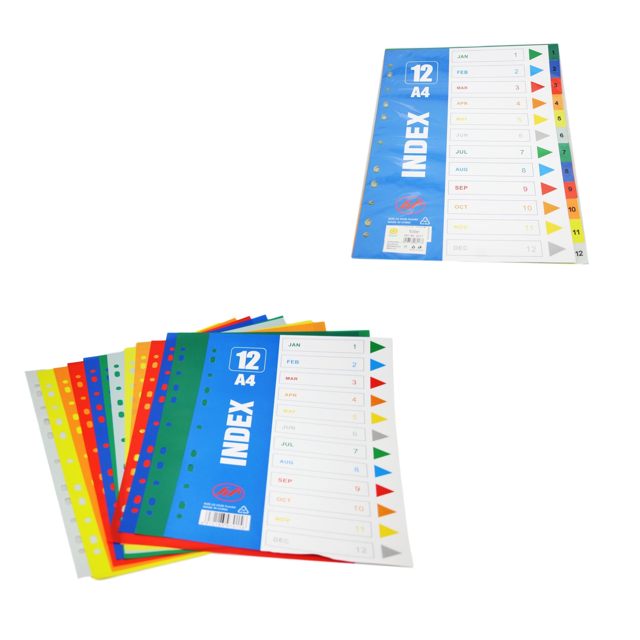 A4 Folder Dividers Subject Punched Index Colour Sheets File Dividers 12 Pack 6217 (Large Letter Rate)