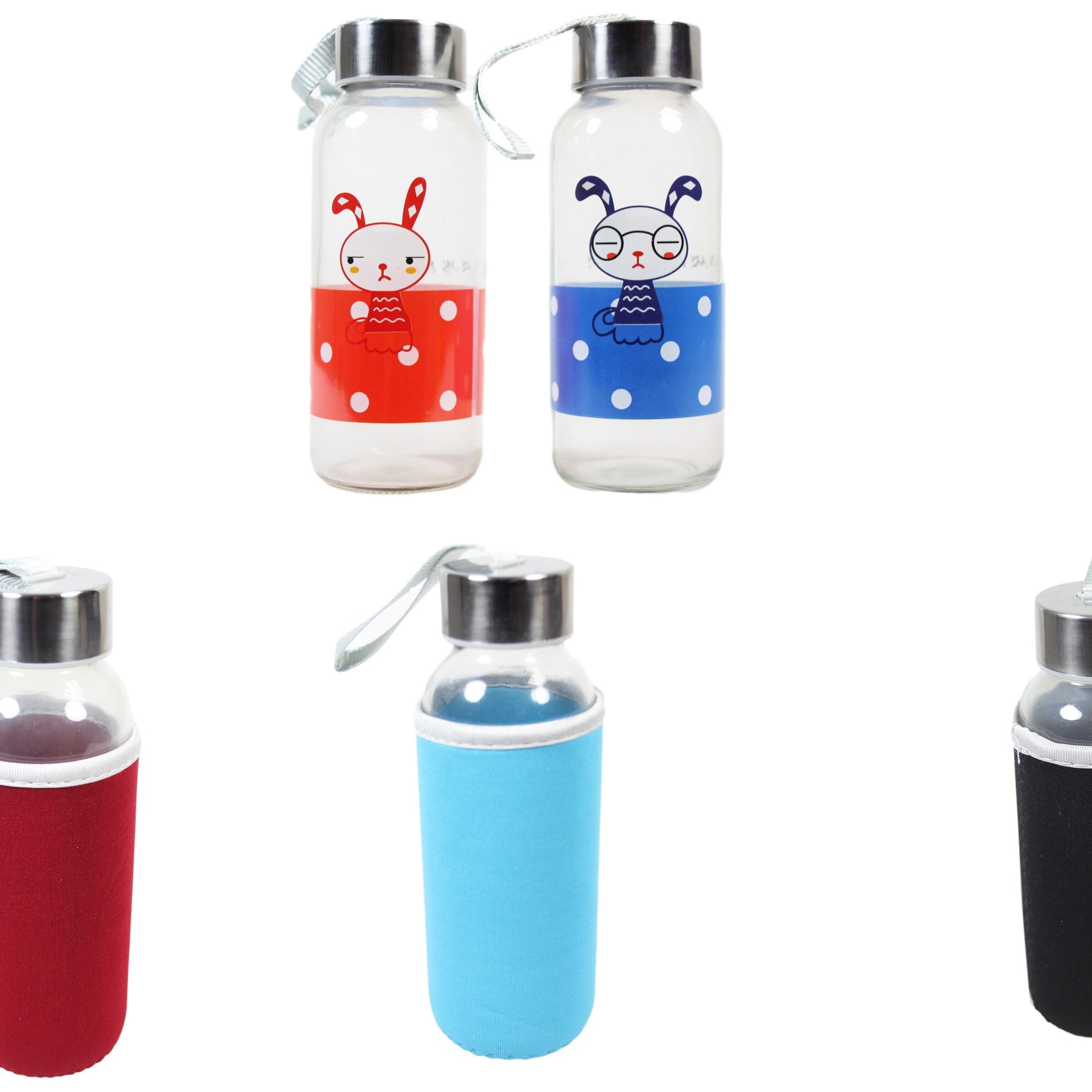 Glass Water Bottle with Cover 18 x 4 cm Assorted Colours Covers 6264 (Parcel Plus Rate)