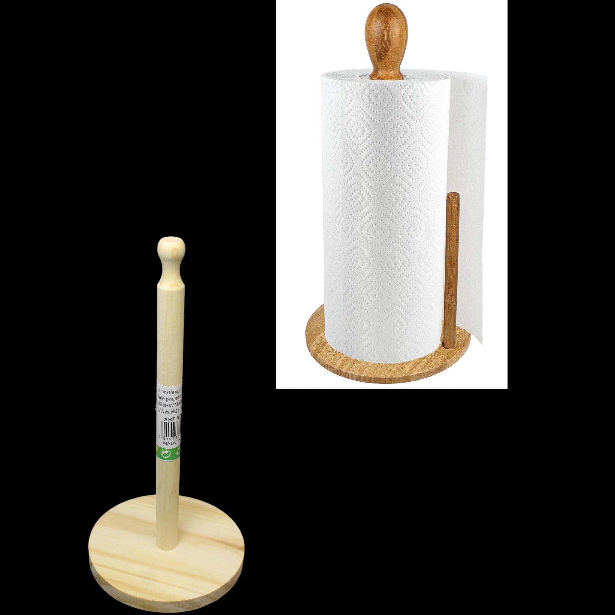 Wooden Kitchen Paper Towel Holder 2 Piece Holder and Stick Paper Roll Stand Rack 30cm (Parcel Rate)