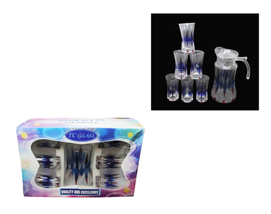 7 Piece Glassware Set Water Jug and 6 glasses Tumblers Coloured Effect Juice Jug 6335 (Big Parcel Rate)