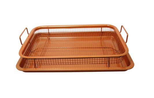 Unique Copper Rectangle Crispy Tray Easy Grip Non Stick Basket Sheet 6398 (Parcel Rate)