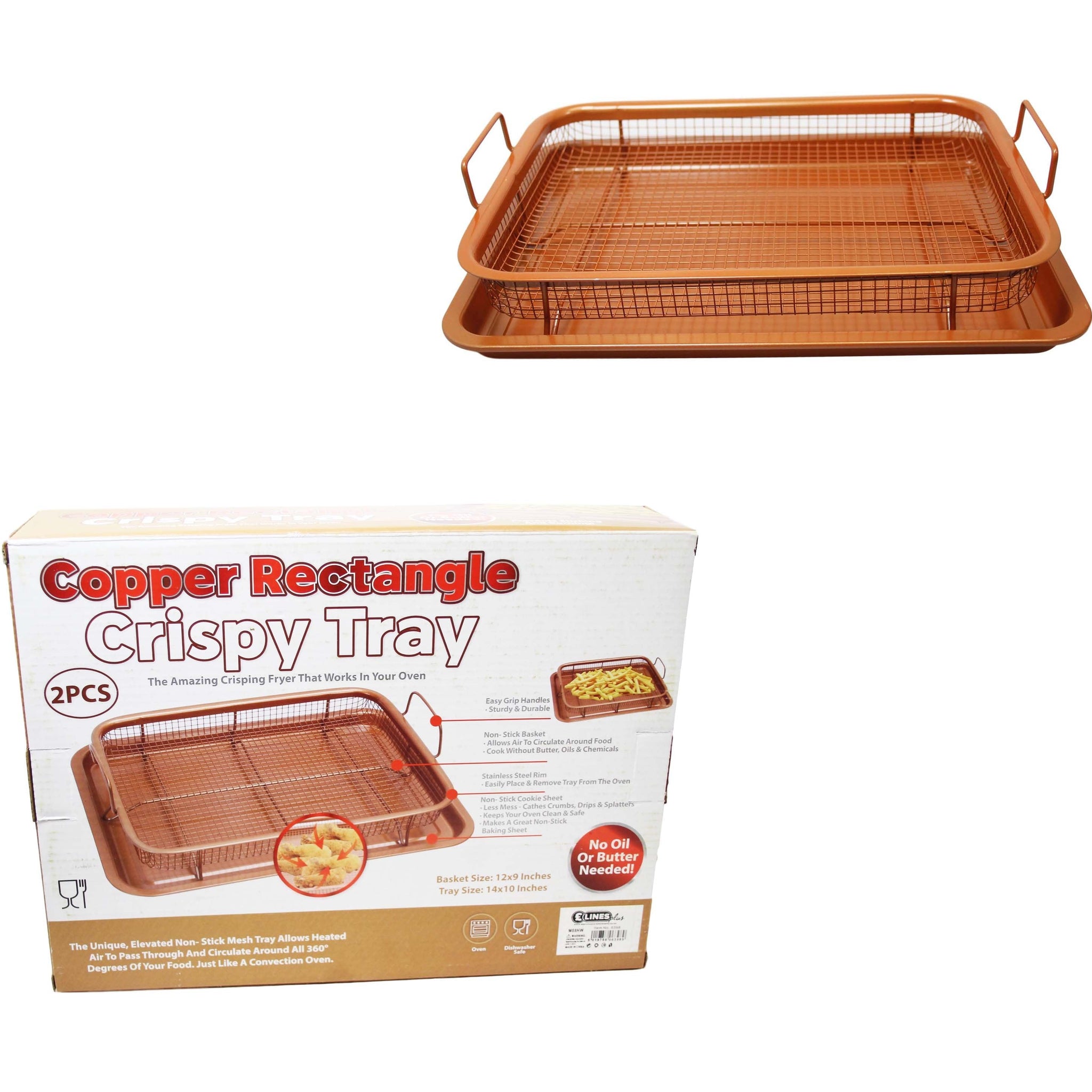 Unique Copper Rectangle Crispy Tray Easy Grip Non Stick Basket Sheet 6398 (Parcel Rate)