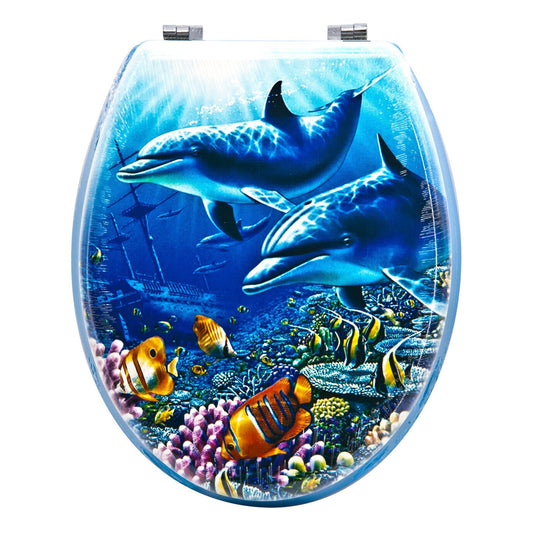 Toilet Seat Aquatic Dolphins & Fish Sitting Bathroom Toilet Seat (W) 36mm x (L) 43cm 6458 (Parcel Rate)